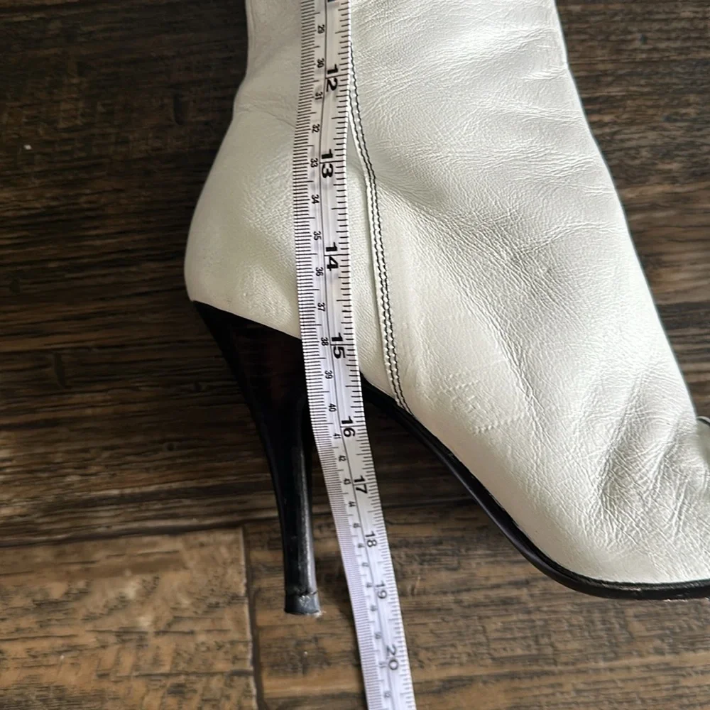 Miss Sixty White Tall Leather Boots with Black Trim